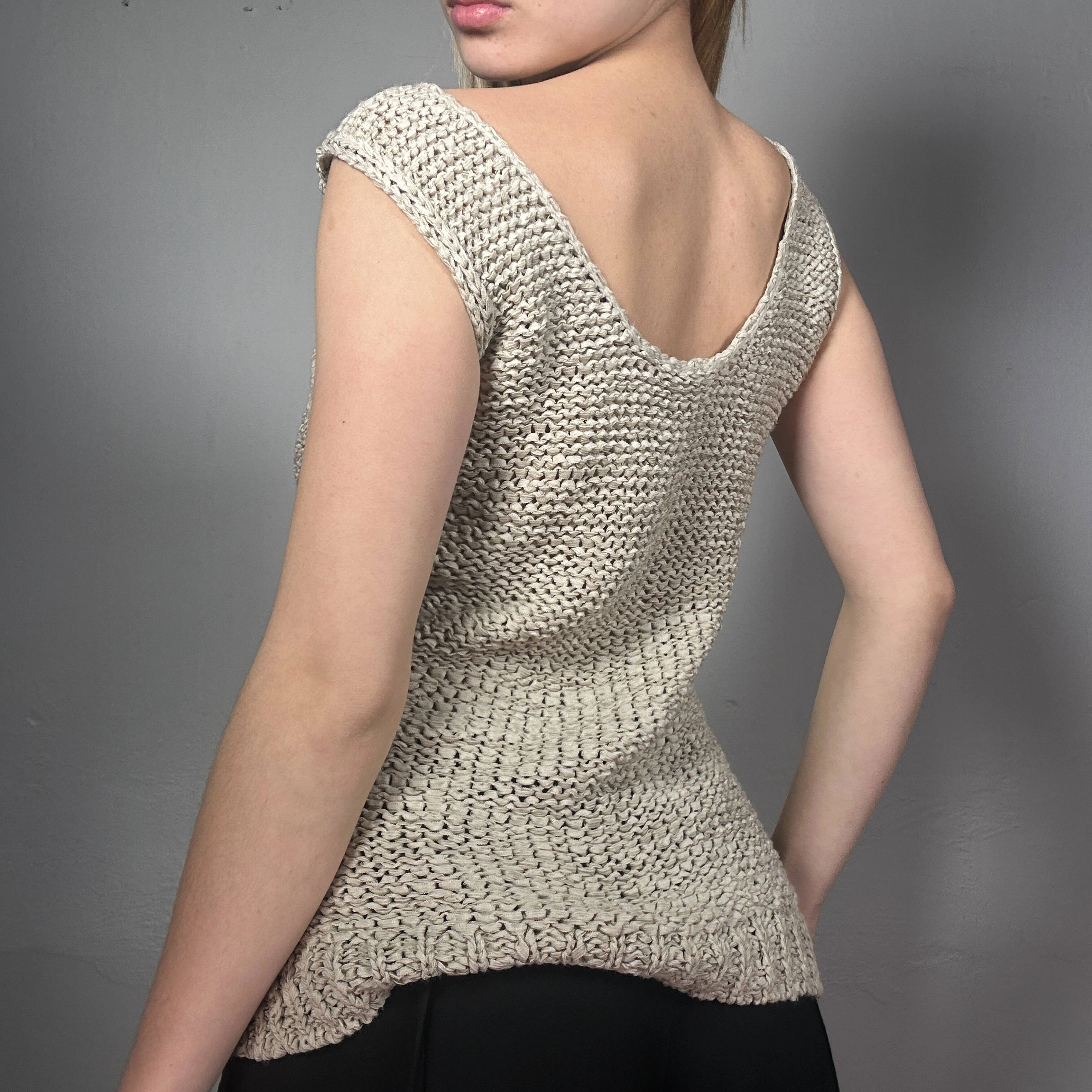 Dreamy 90s Knit Top Boho Beige Vibes Size Medium